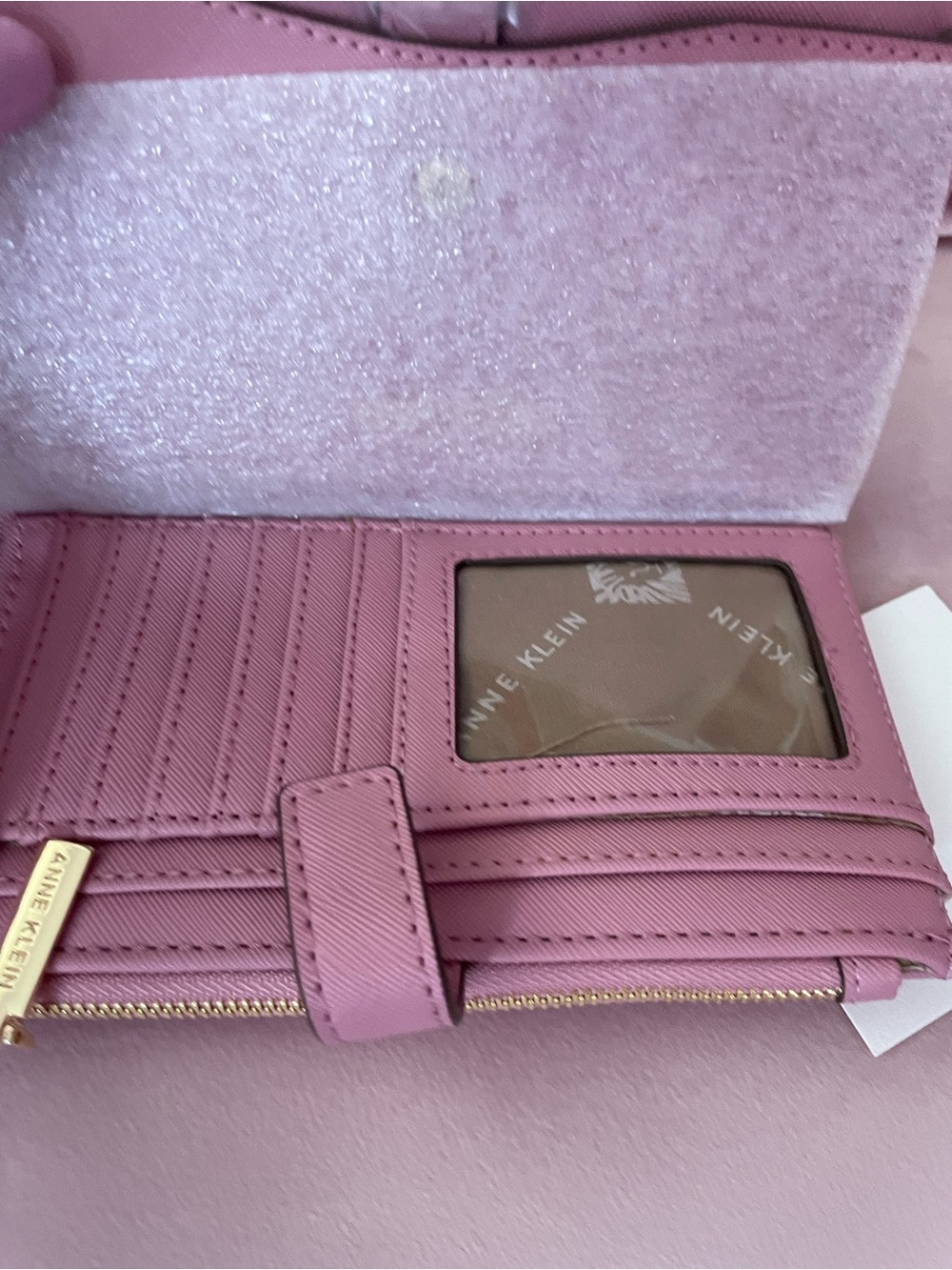 Anne Klein Pink Saffiano Zip Wristlet Wallet - Picture 3 of 6